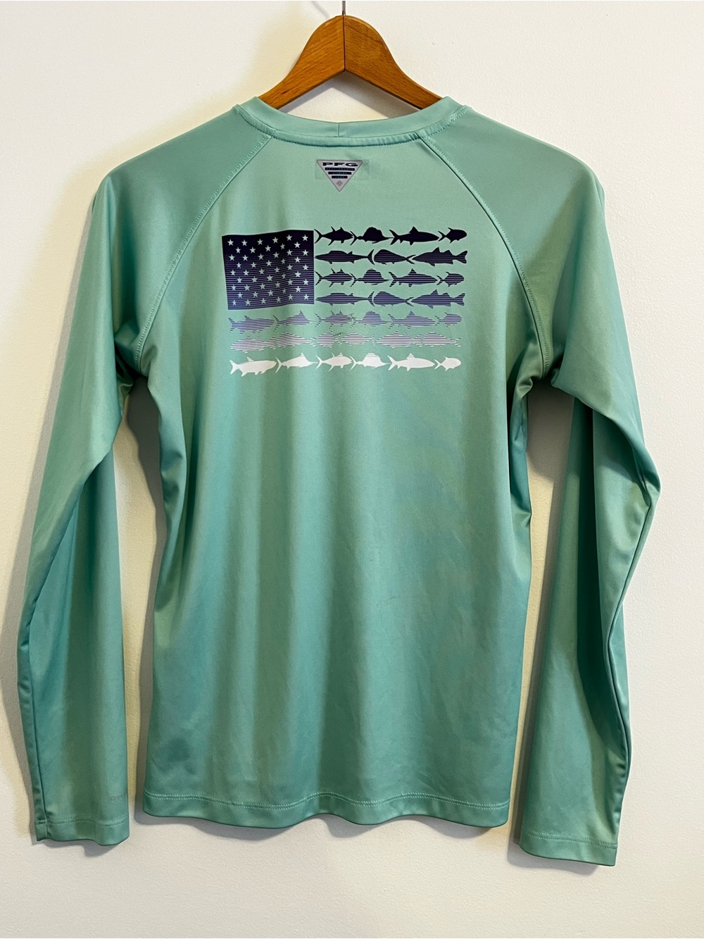 Columbia PFG Omni-Shade Fishing Shirt Mint Green Long Sleeve Women’s Small